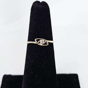 10K Yellow Gold Diamond Two Heart Ring, Size 5, Vintage, Rare Find, Late 80s